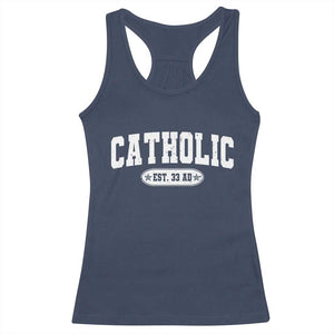 Catholic Since 33 AD Racerback Tank Top Vintage Varsity Crucifix Jesus Eucharist Christianity TS10 Navy Print Your Wear