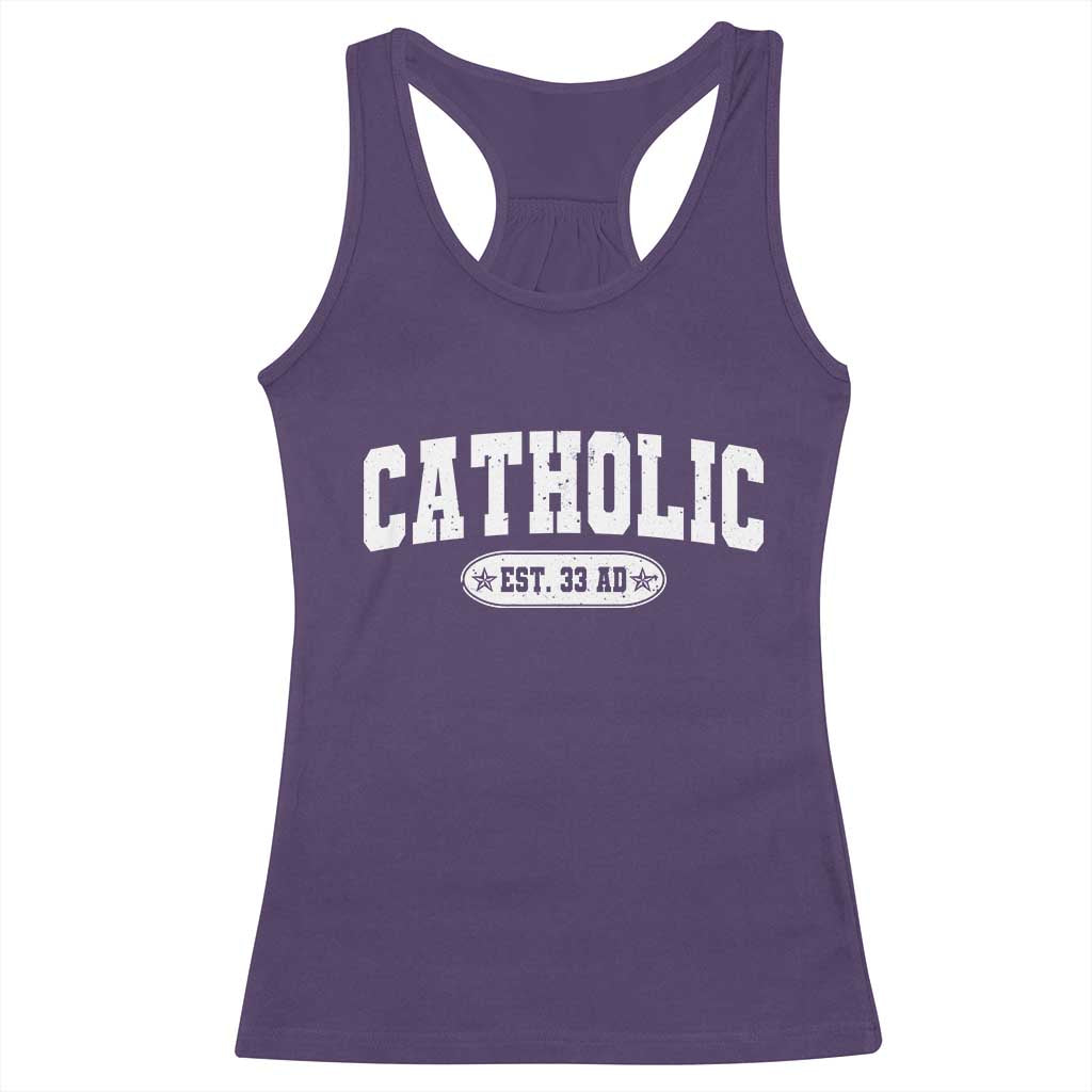 Catholic Since 33 AD Racerback Tank Top Vintage Varsity Crucifix Jesus Eucharist Christianity TS10 Purple Print Your Wear