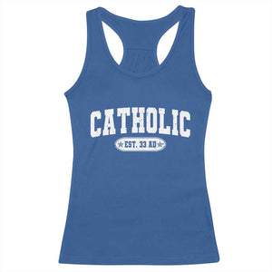 Catholic Since 33 AD Racerback Tank Top Vintage Varsity Crucifix Jesus Eucharist Christianity TS10 Royal Blue Print Your Wear
