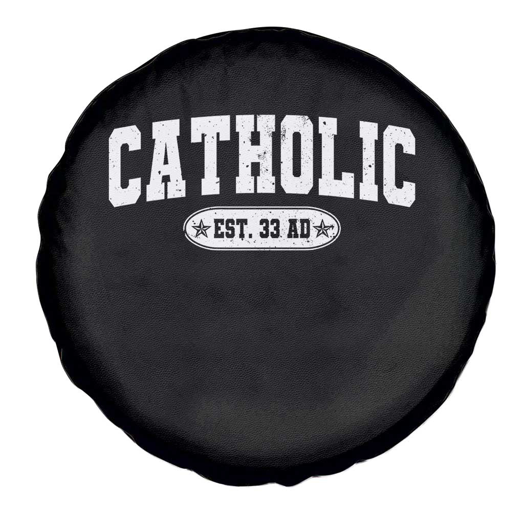 Catholic Since 33 AD Spare Tire Cover Vintage Varsity Crucifix Jesus Eucharist Christianity TS10 Print Your Wear