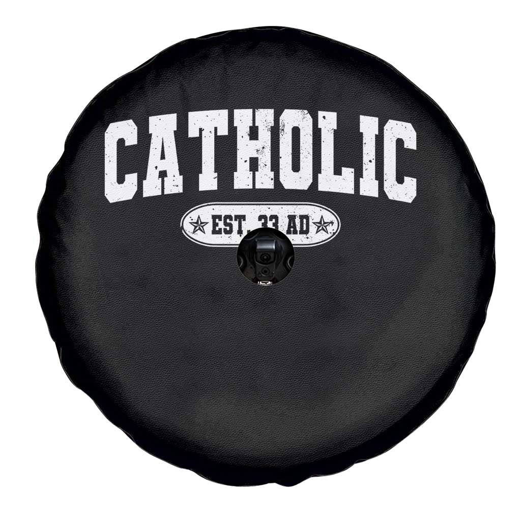 Catholic Since 33 AD Spare Tire Cover Vintage Varsity Crucifix Jesus Eucharist Christianity TS10 Print Your Wear