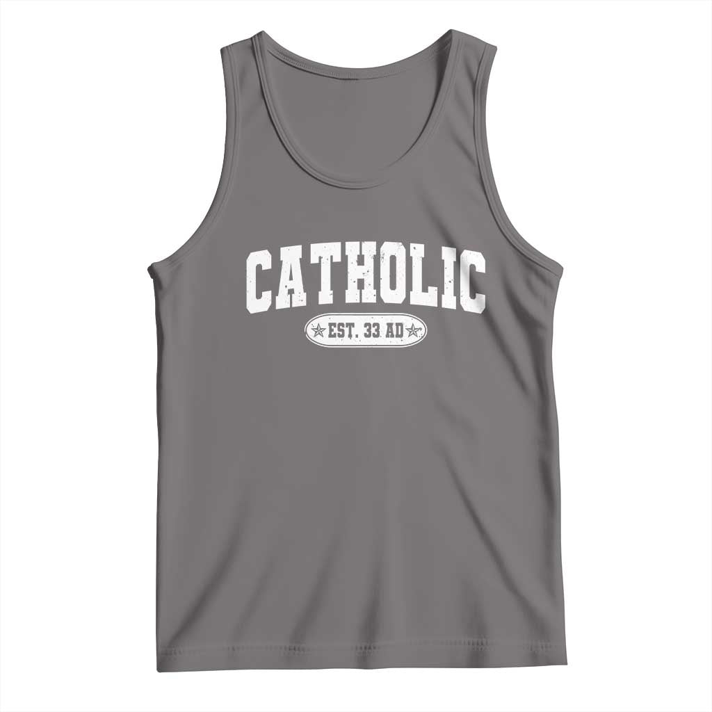 Catholic Since 33 AD Tank Top Vintage Varsity Crucifix Jesus Eucharist Christianity TS10 Deep Heather Print Your Wear
