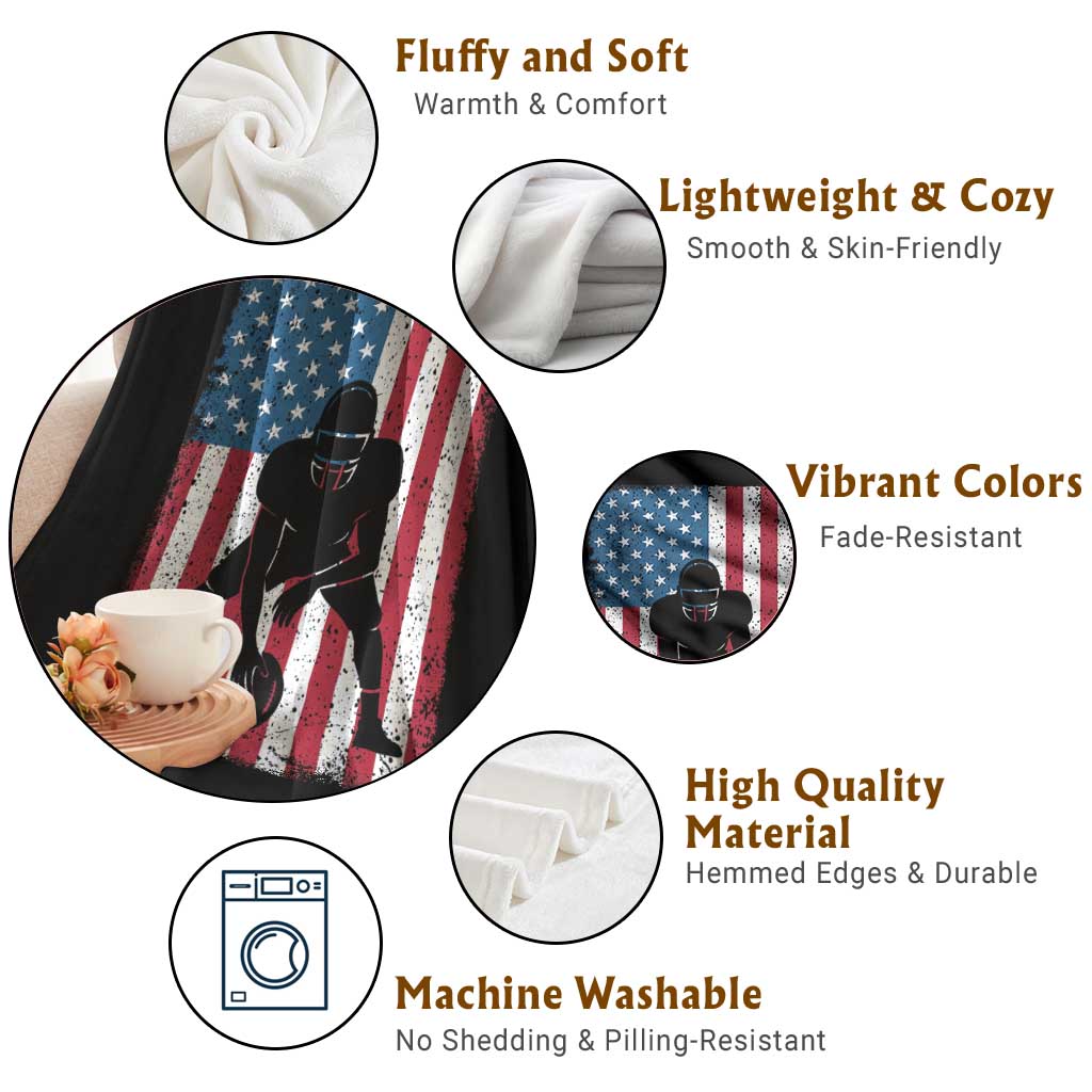 American Flag Football Throw Blanket Cool Distressed Vintage Patriotic Football Player TS10 Print Your Wear