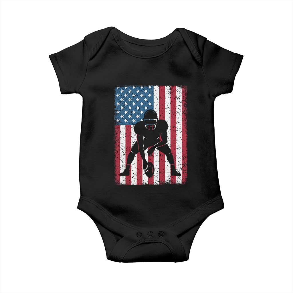 American Flag Football Baby Onesie Cool Distressed Vintage Patriotic Football Player TS10 Black Print Your Wear