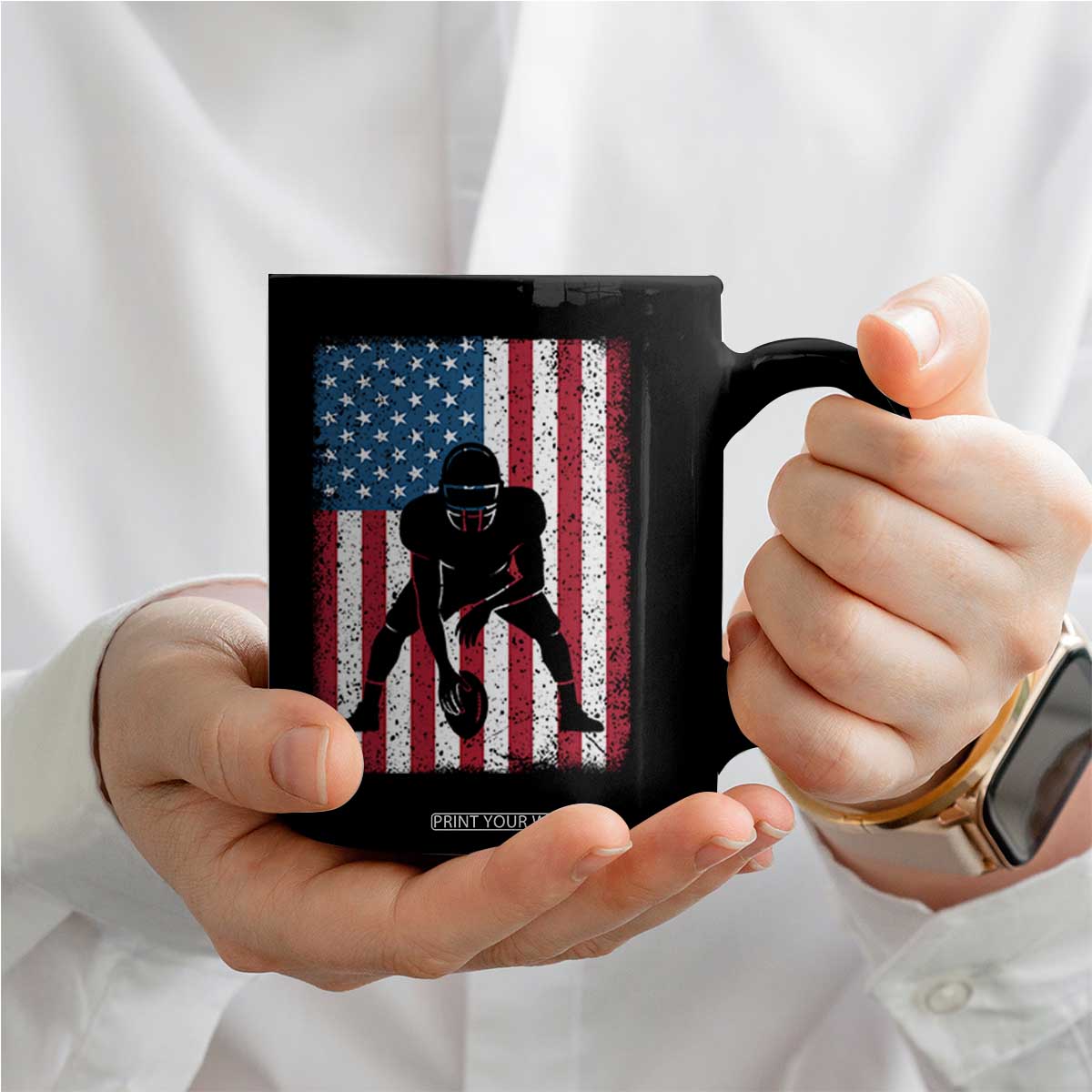 American Flag Football Coffee Mug Cool Distressed Vintage Patriotic Football Player TS10 Print Your Wear
