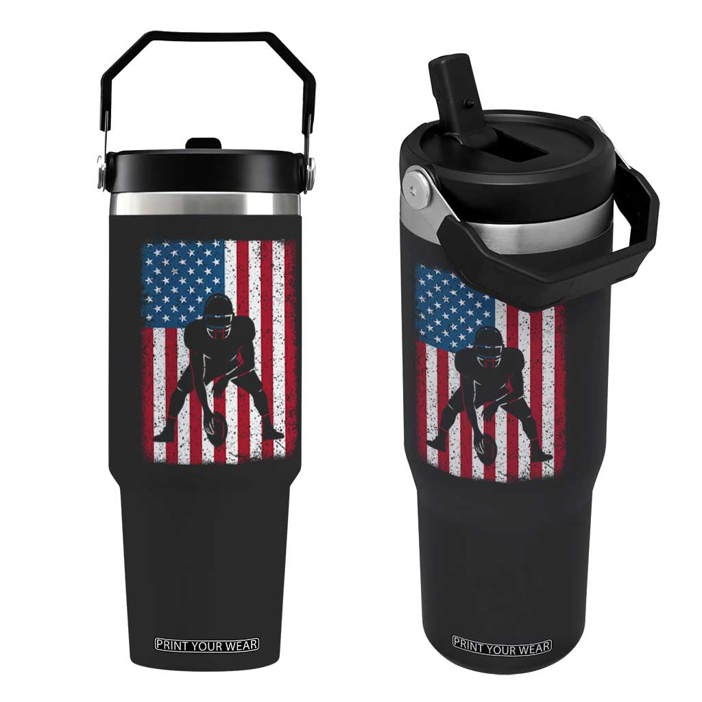 American Flag Football Flip Straw Tumbler Cool Distressed Vintage Patriotic Football Player TS10 One Size: 30 oz Black Print Your Wear