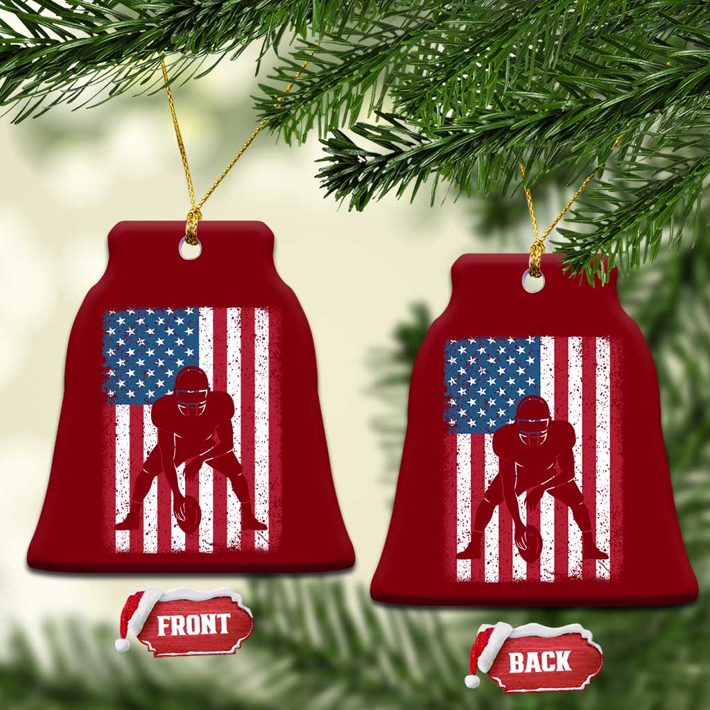 American Flag Football Ceramic Ornament Cool Distressed Vintage Patriotic Football Player TS10 Print Your Wear