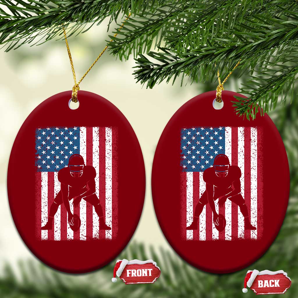 American Flag Football Ceramic Ornament Cool Distressed Vintage Patriotic Football Player TS10 Print Your Wear