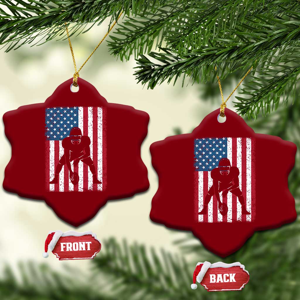 American Flag Football Ceramic Ornament Cool Distressed Vintage Patriotic Football Player TS10 Print Your Wear