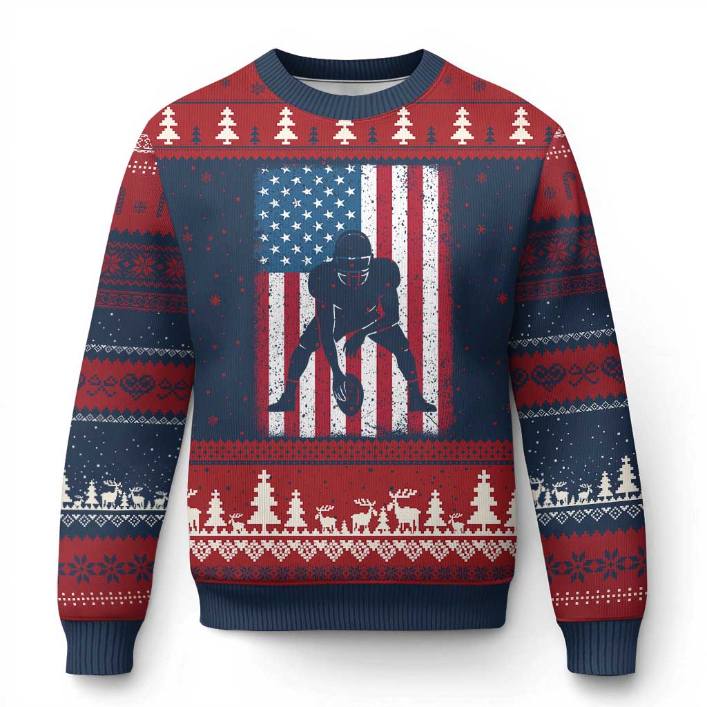 American Flag Football Ugly Christmas Sweater Cool Distressed Vintage Patriotic Football Player TS10 Navy Red Print Your Wear
