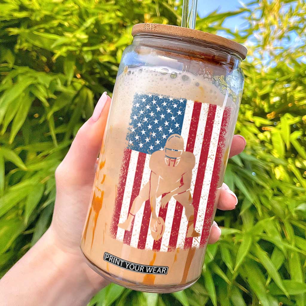 American Flag Football Glass Can Cool Distressed Vintage Patriotic Football Player TS10 Black Print Your Wear
