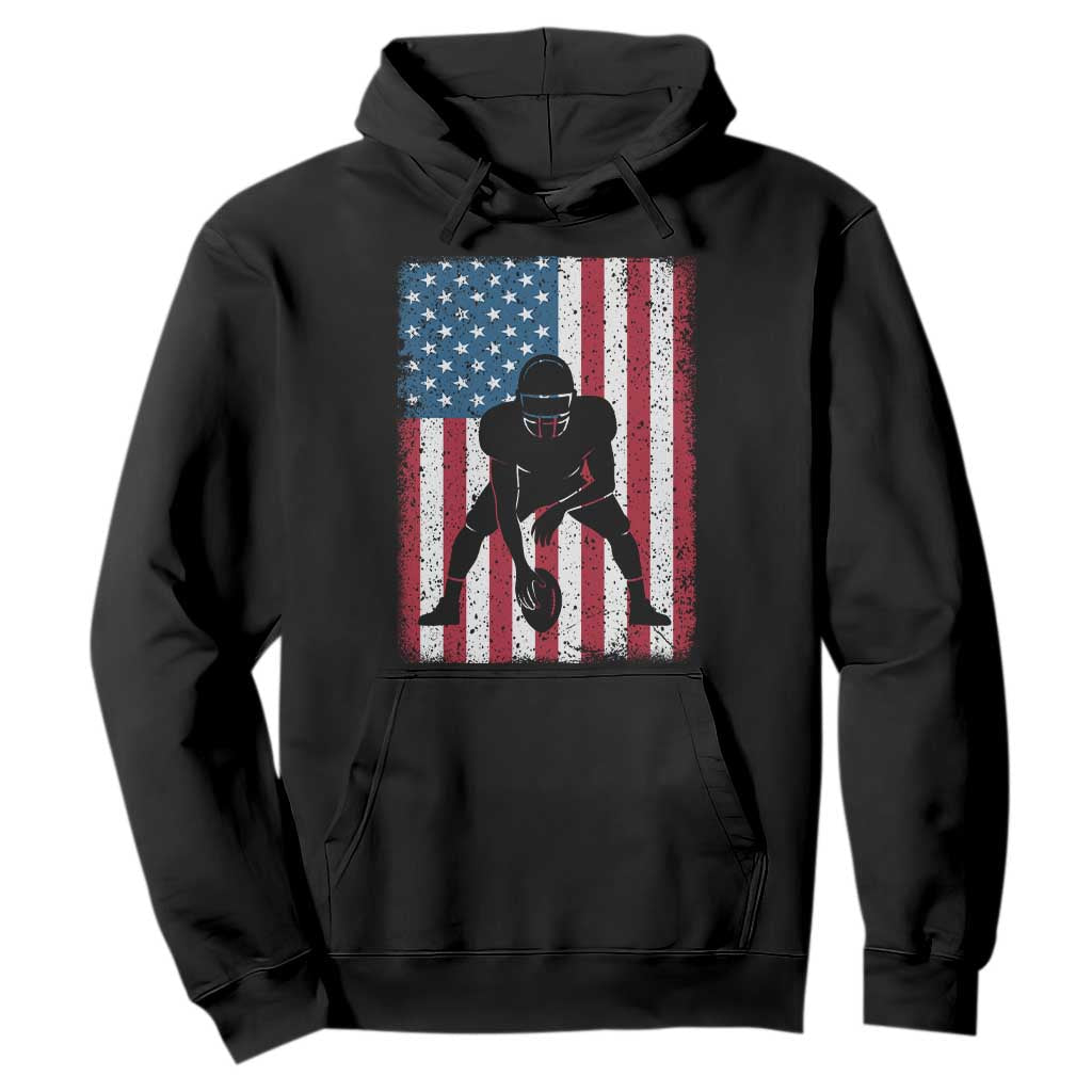American Flag Football Hoodie Cool Distressed Vintage Patriotic Football Player - Print Your Wear