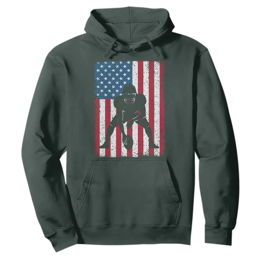 American Flag Football Hoodie Cool Distressed Vintage Patriotic Football Player TS10 Dark Forest Green Print Your Wear