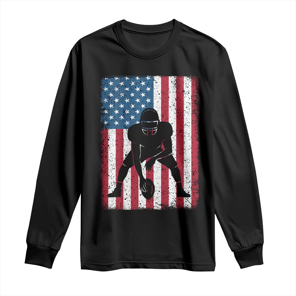 American Flag Football Long Sleeve Shirt Cool Distressed Vintage Patriotic Football Player - Print Your Wear