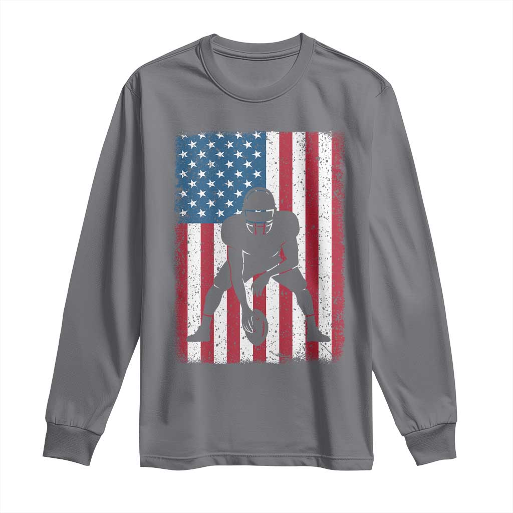 American Flag Football Long Sleeve Shirt Cool Distressed Vintage Patriotic Football Player TS10 Charcoal Print Your Wear