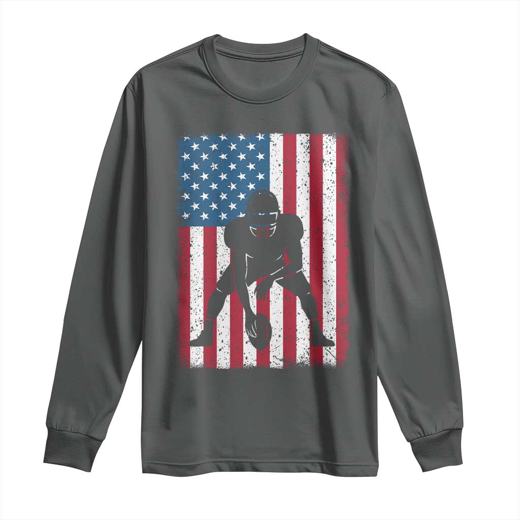 American Flag Football Long Sleeve Shirt Cool Distressed Vintage Patriotic Football Player TS10 Dark Heather Print Your Wear