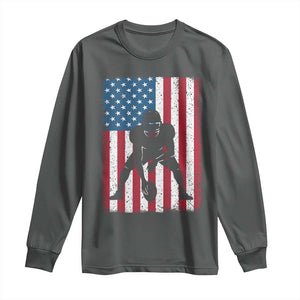 American Flag Football Long Sleeve Shirt Cool Distressed Vintage Patriotic Football Player TS10 Dark Heather Print Your Wear