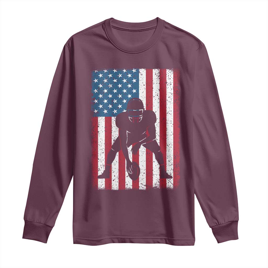 American Flag Football Long Sleeve Shirt Cool Distressed Vintage Patriotic Football Player TS10 Maroon Print Your Wear