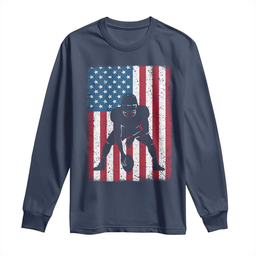 American Flag Football Long Sleeve Shirt Cool Distressed Vintage Patriotic Football Player TS10 Navy Print Your Wear