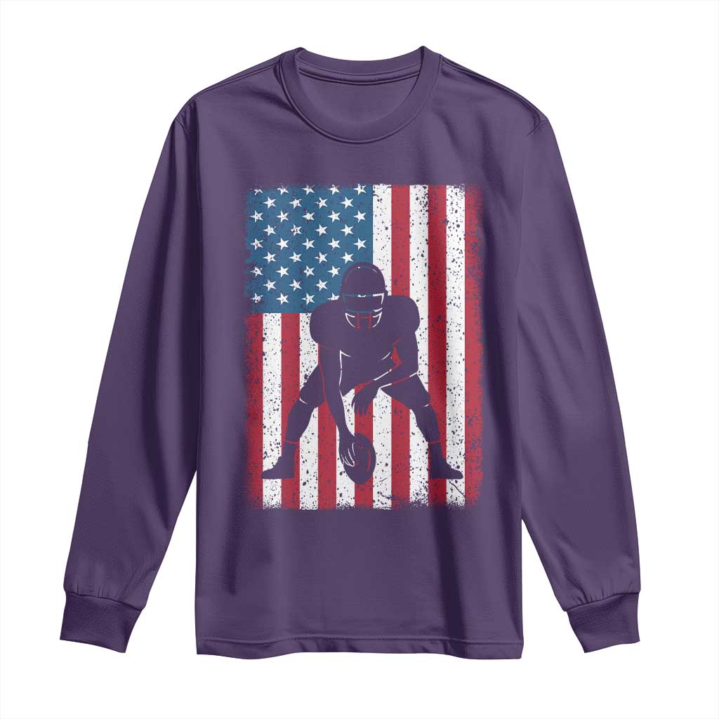 American Flag Football Long Sleeve Shirt Cool Distressed Vintage Patriotic Football Player TS10 Purple Print Your Wear