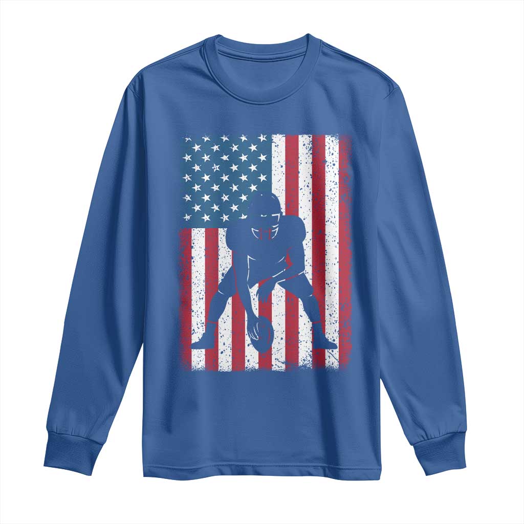 American Flag Football Long Sleeve Shirt Cool Distressed Vintage Patriotic Football Player TS10 Royal Blue Print Your Wear