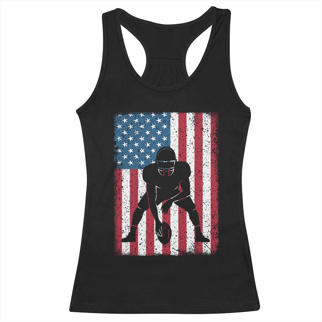 American Flag Football Racerback Tank Top Cool Distressed Vintage Patriotic Football Player - Print Your Wear