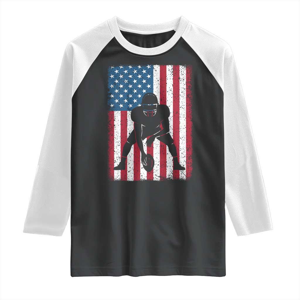 American Flag Football Raglan Shirt Cool Distressed Vintage Patriotic Football Player - Print Your Wear