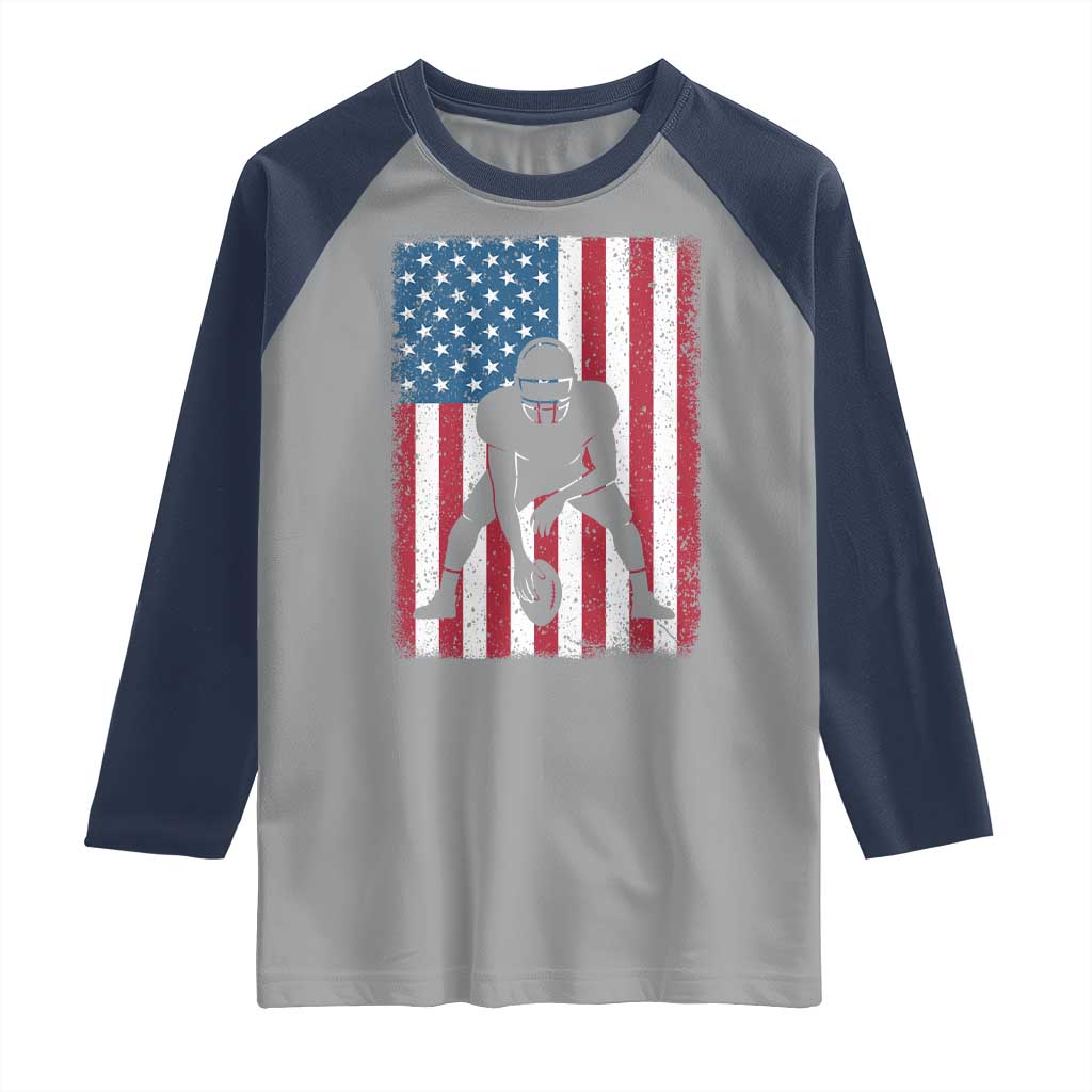 American Flag Football Raglan Shirt Cool Distressed Vintage Patriotic Football Player TS10 Sport Gray Navy Print Your Wear