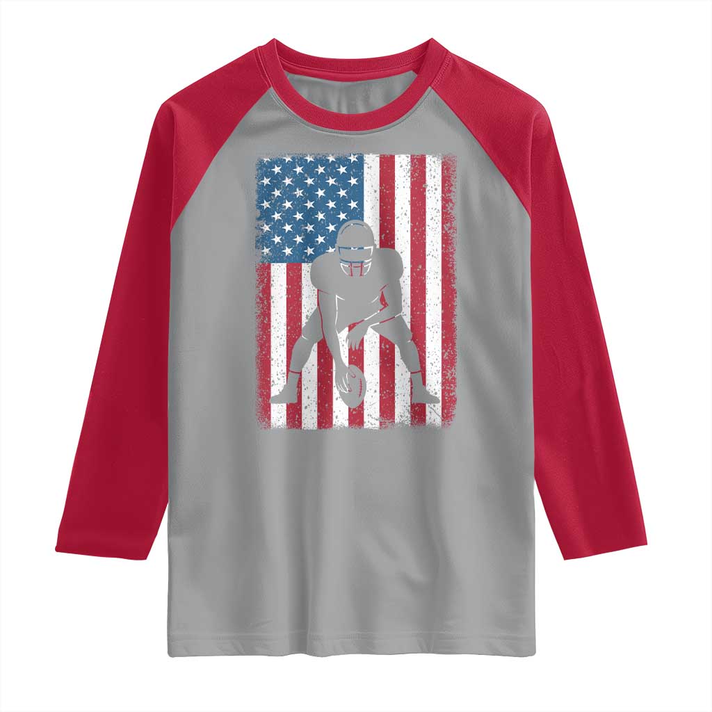American Flag Football Raglan Shirt Cool Distressed Vintage Patriotic Football Player TS10 Sport Gray Red Print Your Wear