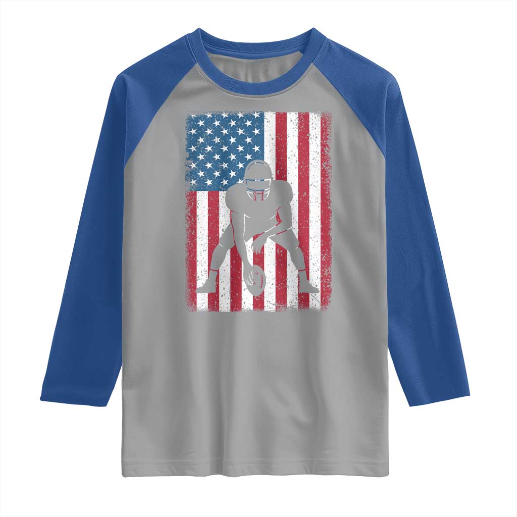 American Flag Football Raglan Shirt Cool Distressed Vintage Patriotic Football Player TS10 Sport Gray Royal Print Your Wear