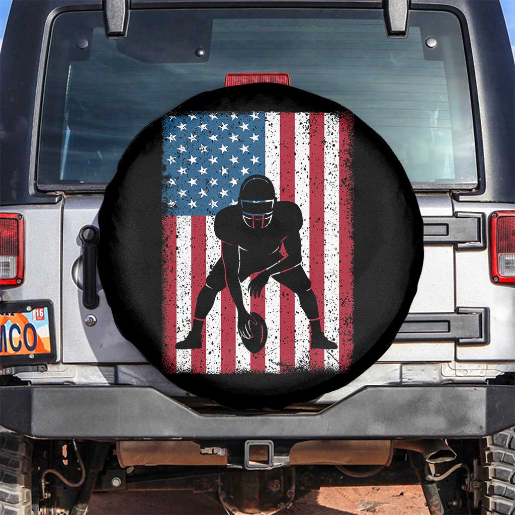 American Flag Football Spare Tire Cover Cool Distressed Vintage Patriotic Football Player TS10 No hole Black Print Your Wear