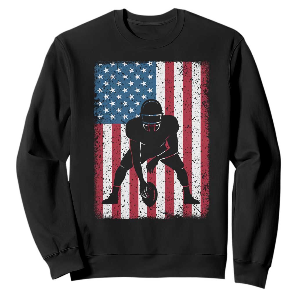 American Flag Football Sweatshirt Cool Distressed Vintage Patriotic Football Player - Print Your Wear