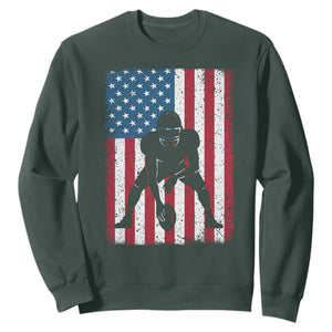 American Flag Football Sweatshirt Cool Distressed Vintage Patriotic Football Player TS10 Dark Forest Green Print Your Wear