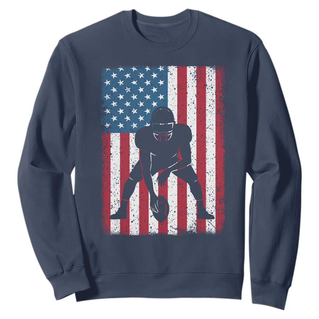 American Flag Football Sweatshirt Cool Distressed Vintage Patriotic Football Player TS10 Navy Print Your Wear