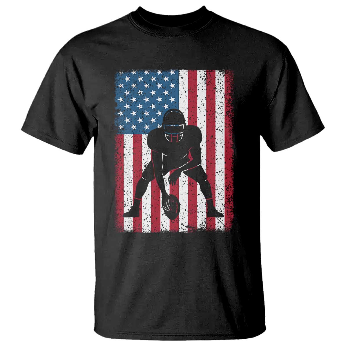 American Flag Football T Shirt Cool Distressed Vintage Patriotic Football Player - Print Your Wear