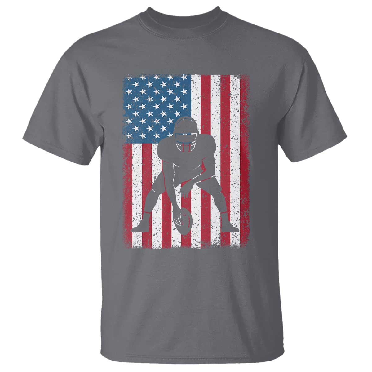 American Flag Football T Shirt Cool Distressed Vintage Patriotic Football Player TS10 Charcoal Print Your Wear