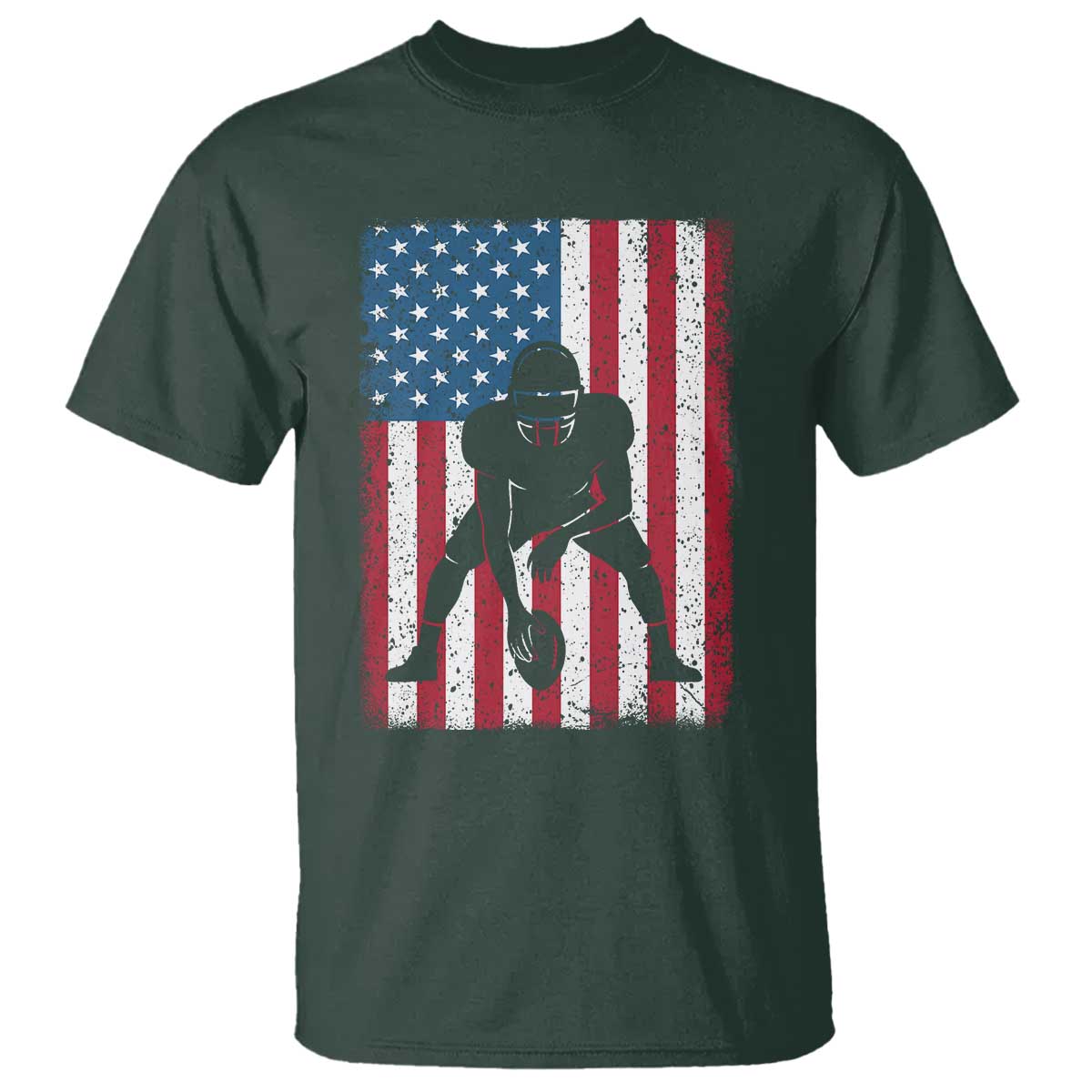 American Flag Football T Shirt Cool Distressed Vintage Patriotic Football Player TS10 Dark Forest Green Print Your Wear