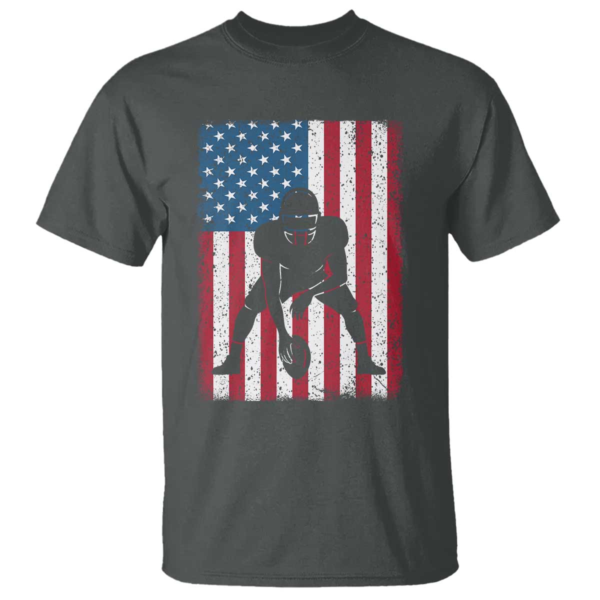 American Flag Football T Shirt Cool Distressed Vintage Patriotic Football Player TS10 Dark Heather Print Your Wear