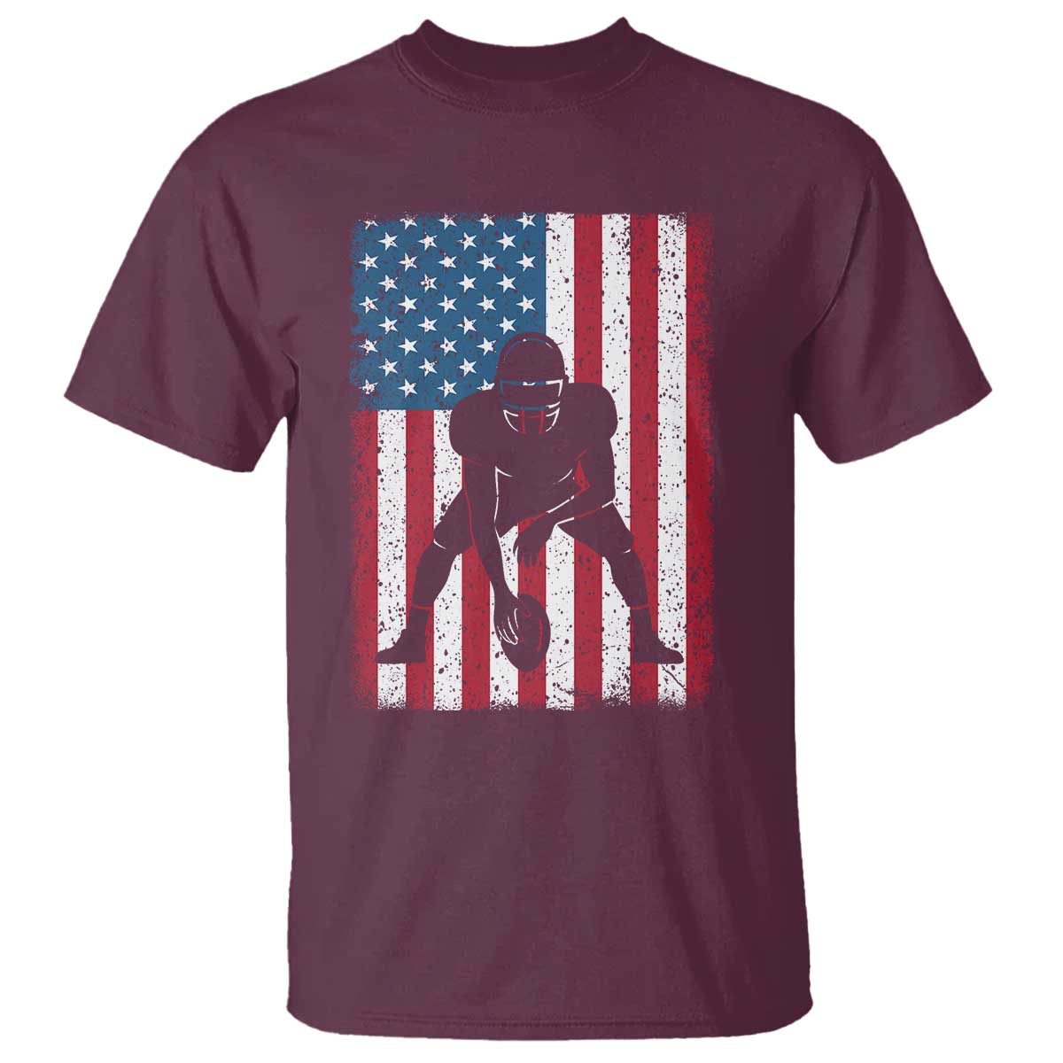 American Flag Football T Shirt Cool Distressed Vintage Patriotic Football Player TS10 Maroon Print Your Wear