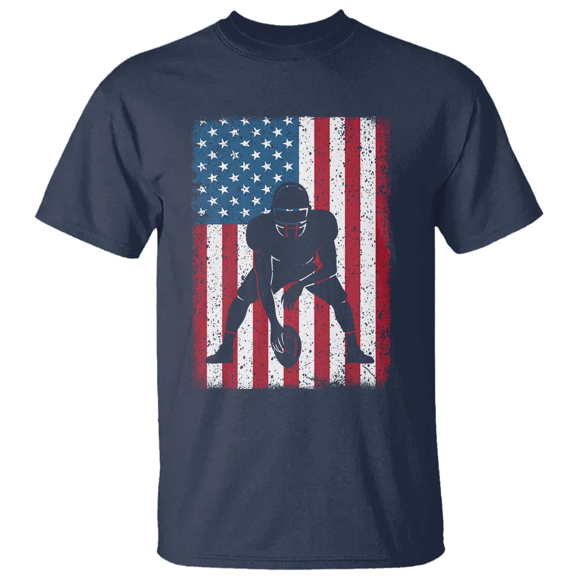 American Flag Football T Shirt Cool Distressed Vintage Patriotic Football Player TS10 Navy Print Your Wear