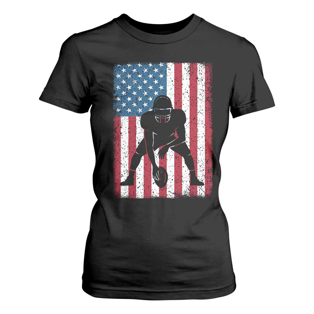American Flag Football T Shirt For Women Cool Distressed Vintage Patriotic Football Player - Print Your Wear