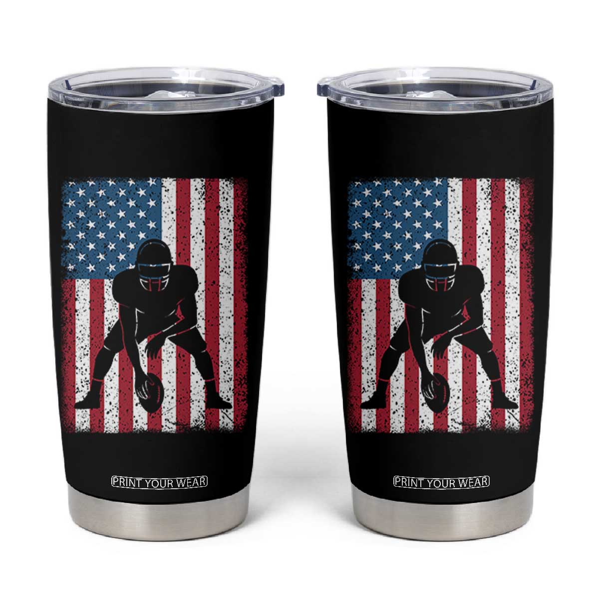 American Flag Football Tumbler Cup Cool Distressed Vintage Patriotic Football Player TS10 Black Print Your Wear