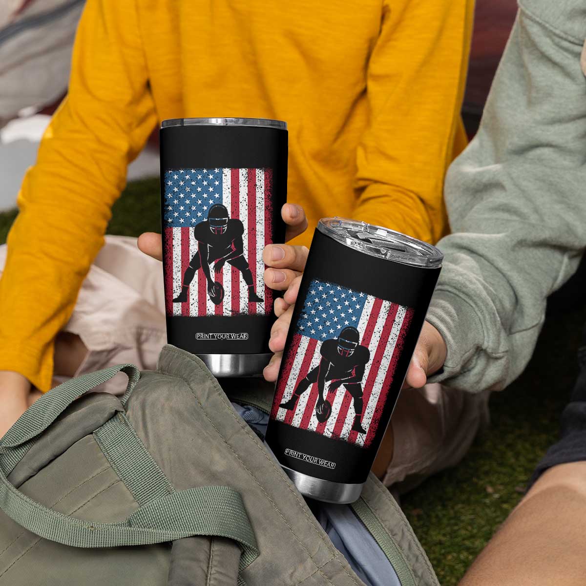 American Flag Football Tumbler Cup Cool Distressed Vintage Patriotic Football Player TS10 Print Your Wear
