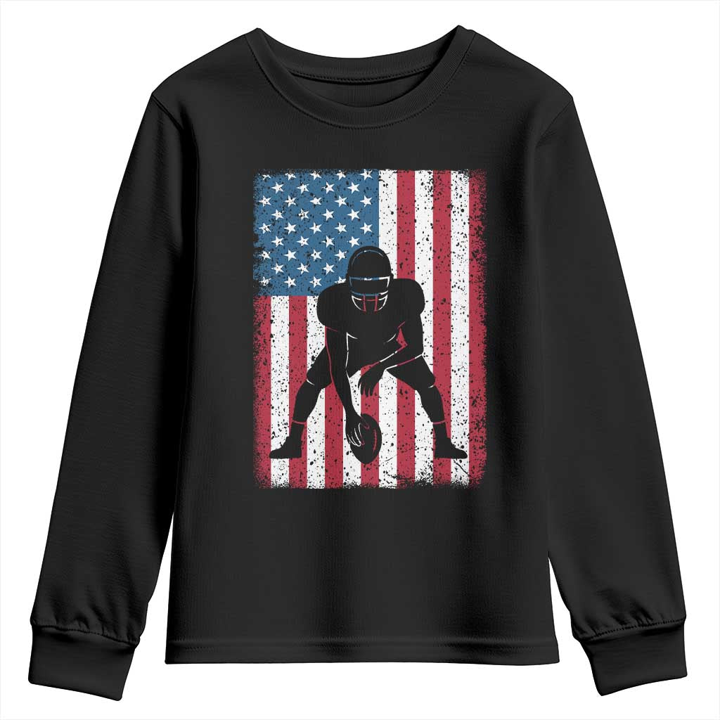 American Flag Football Youth Sweatshirt Cool Distressed Vintage Patriotic Football Player - Print Your Wear