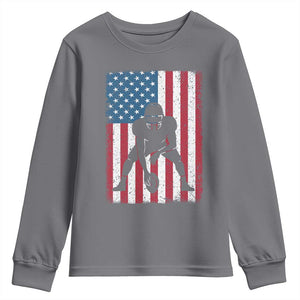American Flag Football Youth Sweatshirt Cool Distressed Vintage Patriotic Football Player TS10 Charcoal Print Your Wear