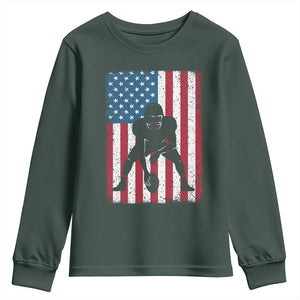 American Flag Football Youth Sweatshirt Cool Distressed Vintage Patriotic Football Player TS10 Dark Forest Green Print Your Wear