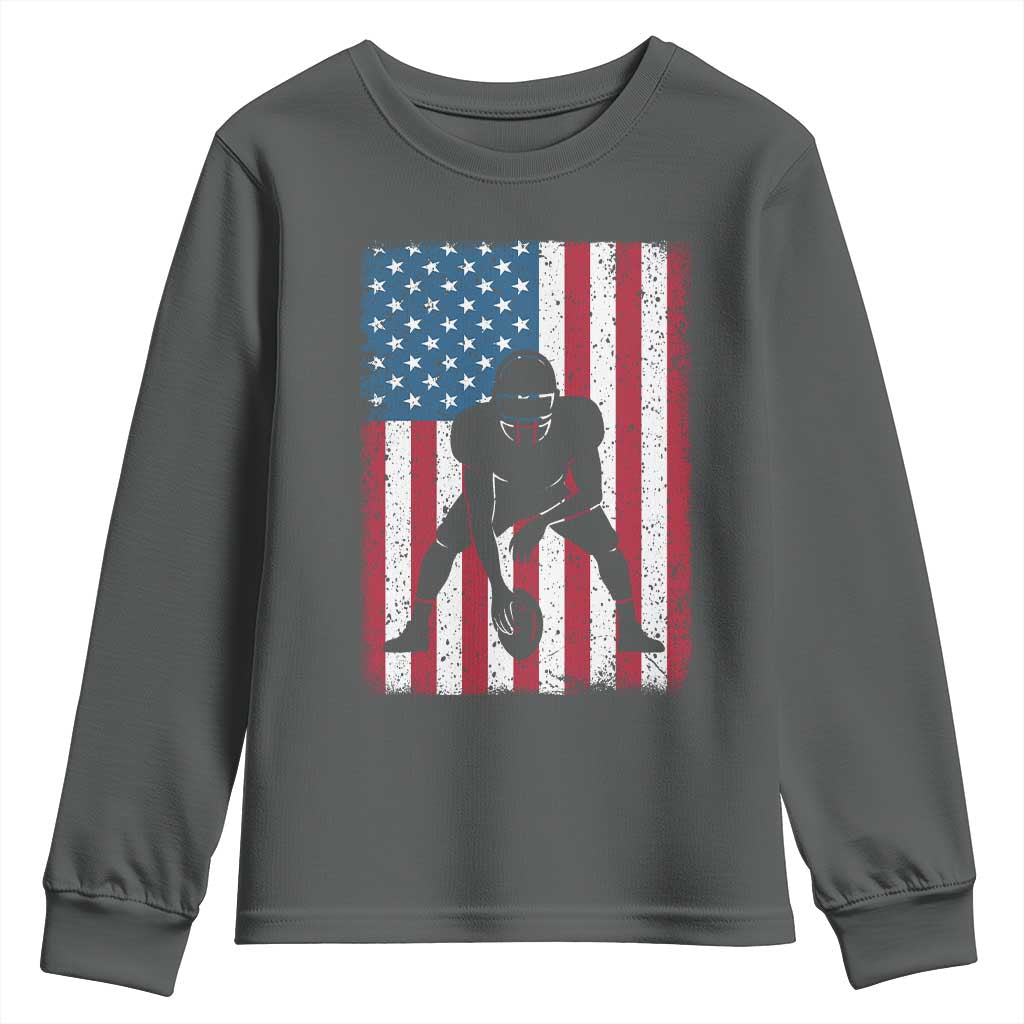 American Flag Football Youth Sweatshirt Cool Distressed Vintage Patriotic Football Player TS10 Dark Heather Print Your Wear