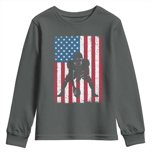 American Flag Football Youth Sweatshirt Cool Distressed Vintage Patriotic Football Player TS10 Dark Heather Print Your Wear