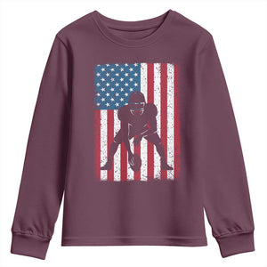 American Flag Football Youth Sweatshirt Cool Distressed Vintage Patriotic Football Player TS10 Maroon Print Your Wear