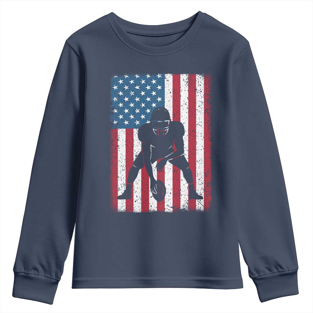 American Flag Football Youth Sweatshirt Cool Distressed Vintage Patriotic Football Player TS10 Navy Print Your Wear